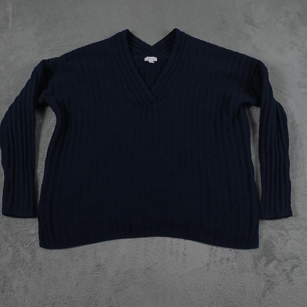 J Jill Sweater Womens Medium Petite Blue Knit V‎ Neck Pullover Preppy